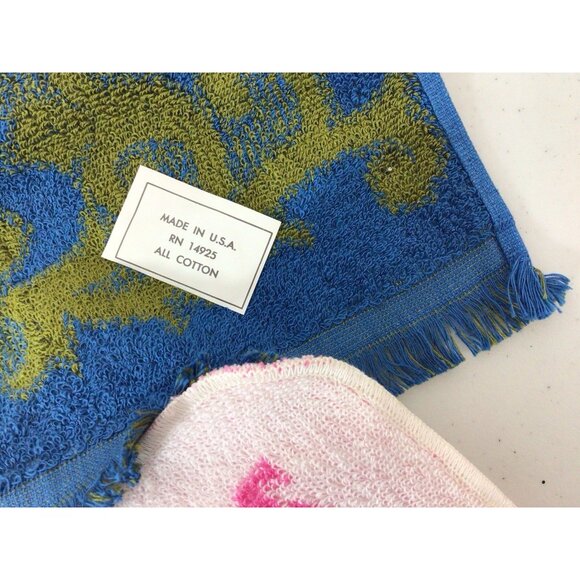 Vintage Mid Century Retro 70s Washcloths X 3 & Hand Towel Lot - Picture 2 of 6